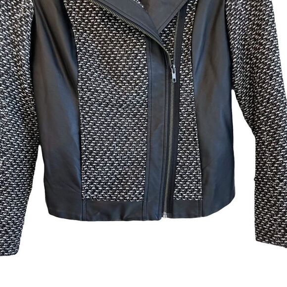 Jessica Simpson Wool Blend Tweed Vegan Leather Jacket - Picture 4 of 10